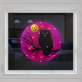Lighted Owl Halloween Window Silhouette - 13.75" - Purple - Clear Lights